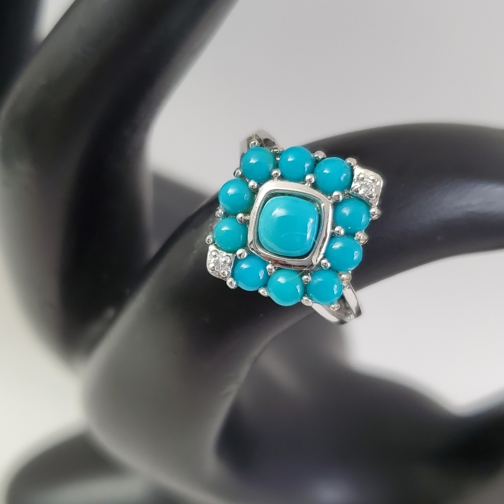 Sterling Silver 925 Turquoise Cluster Ring